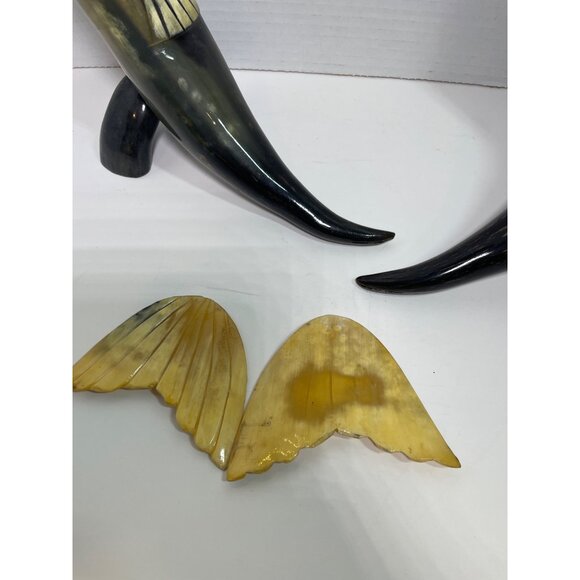 Large Hand-Carved Horn Fish Figurines Pair - Natural Polished Finish - Unique De - Picture 10 of 10